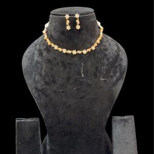 Designer Gold-Plated Floral Necklace with Matching Earrings | Modern Bridal